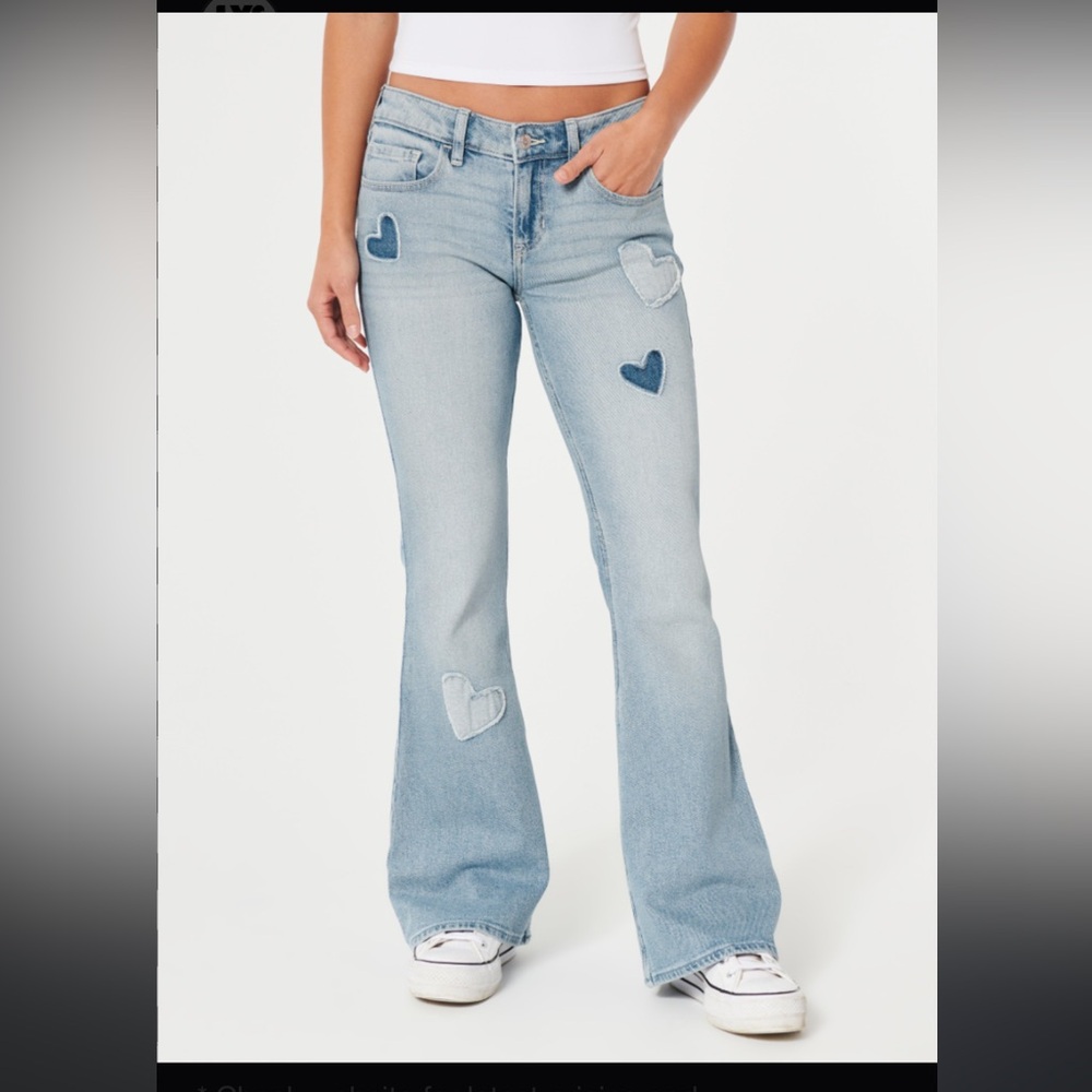 Hollister Light Blue Flare Jeans with Heart Patches